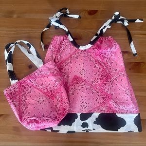 Pink Cow Print Cotton Dress Matching Reversible Bag / Purse Toddler Girls XS 4T